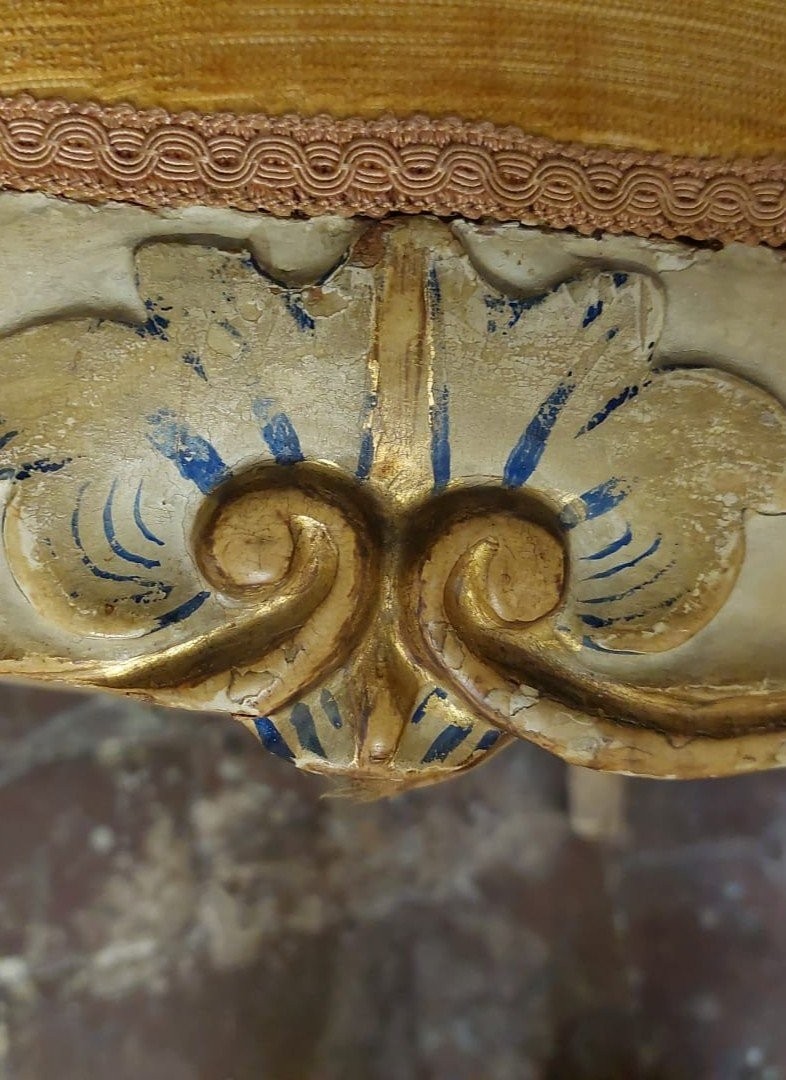 Fauteuil Sculpté En Bois, Laqué Antique Et Doré 19ème Siècle-photo-3