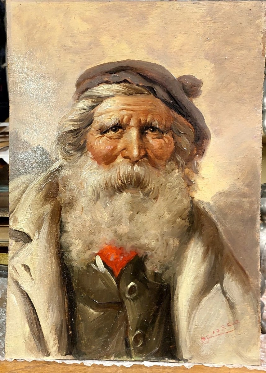 Oil Painting On Wood Portrait Of The Character Athos Renzo Brioschi 1910-2000-photo-2