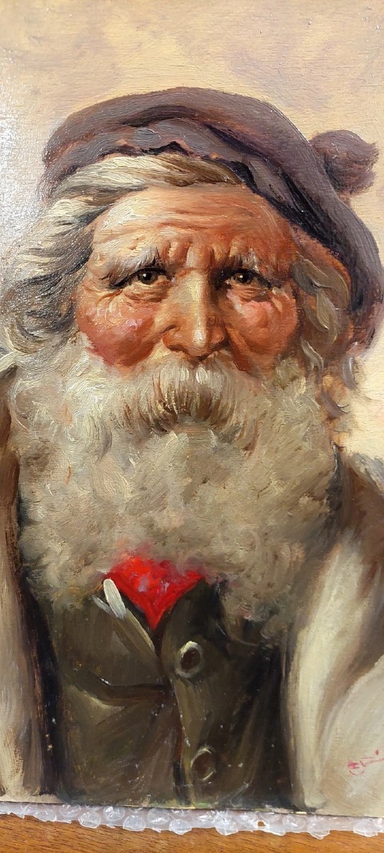 Oil Painting On Wood Portrait Of The Character Athos Renzo Brioschi 1910-2000-photo-3