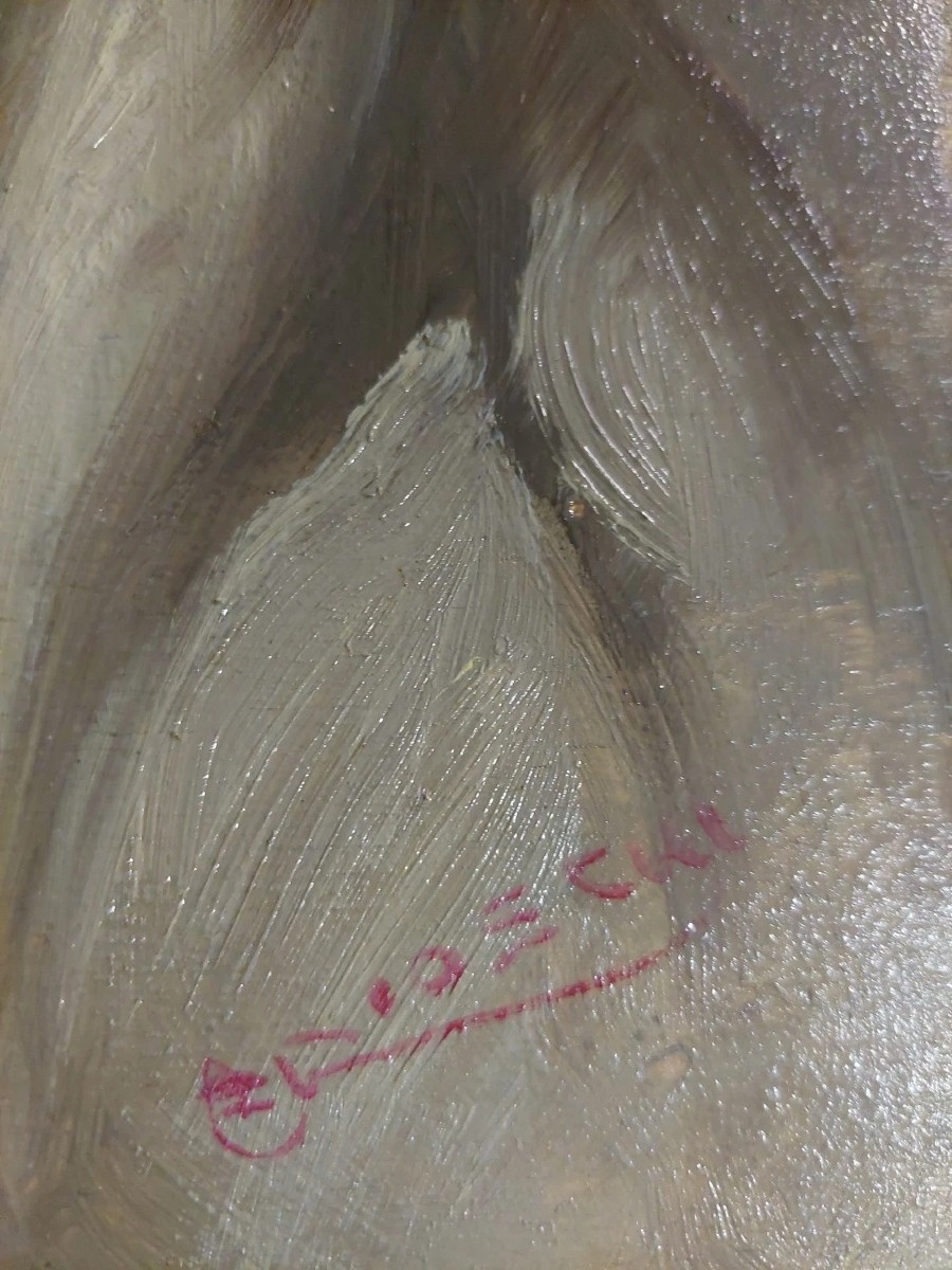 Oil Painting On Wood Portrait Of The Character Athos Renzo Brioschi 1910-2000-photo-1