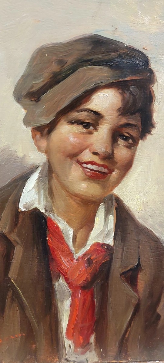 Peinture à l'huile sur bois, portrait du personnage d'Athos, Renzo Brioschi (1910-2000)-photo-1