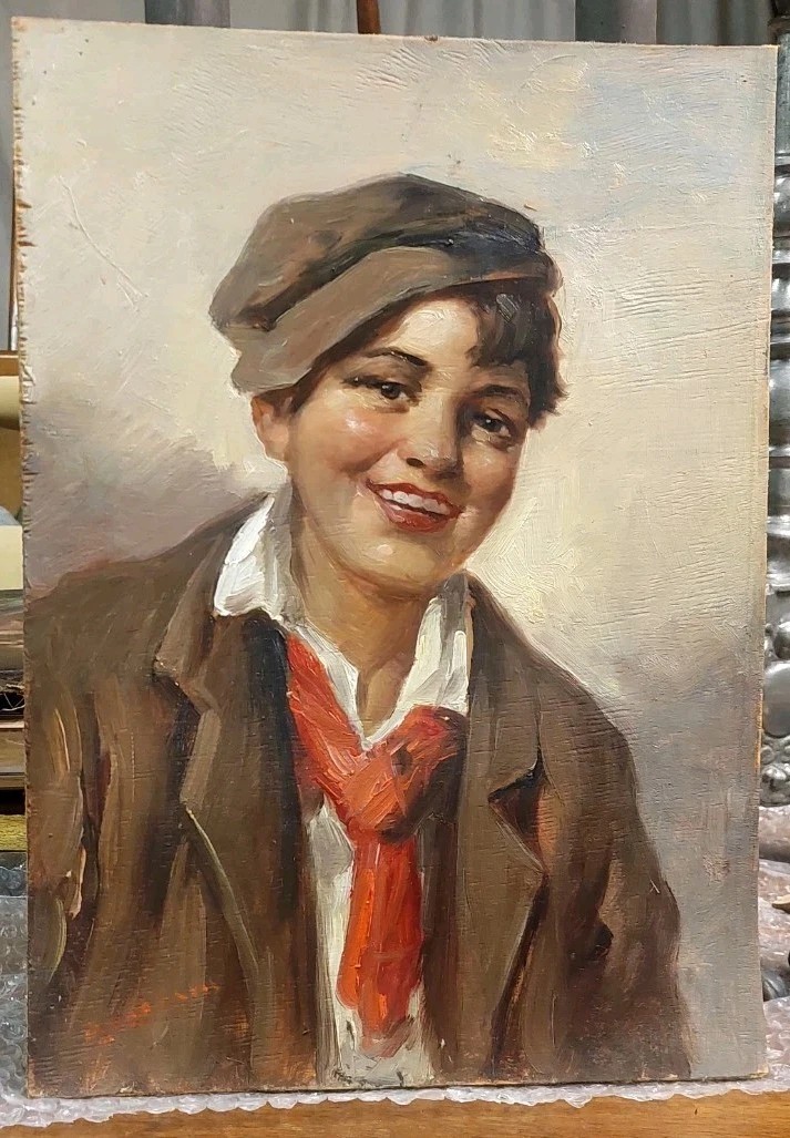 Peinture à l'huile sur bois, portrait du personnage d'Athos, Renzo Brioschi (1910-2000)