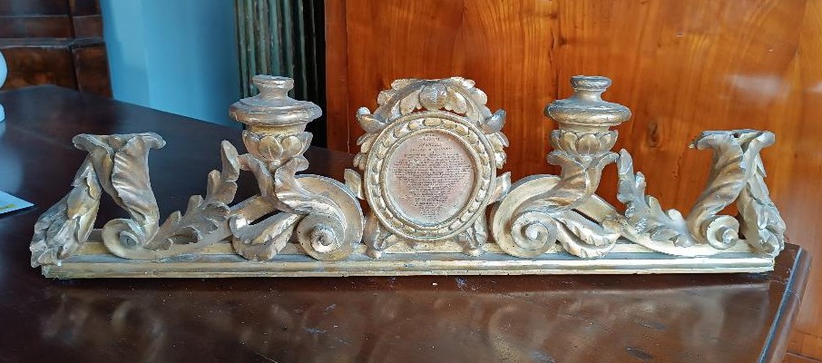 Antique Candle Holder With Gilded Wooden Altar Card, 18th Century-photo-3