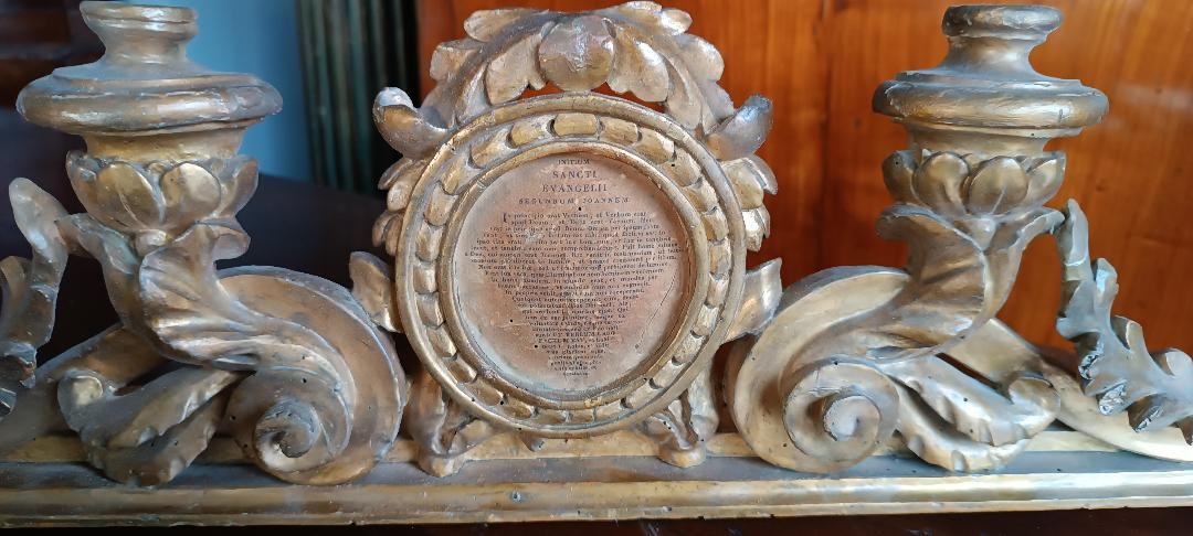 Antique Candle Holder With Gilded Wooden Altar Card, 18th Century-photo-2