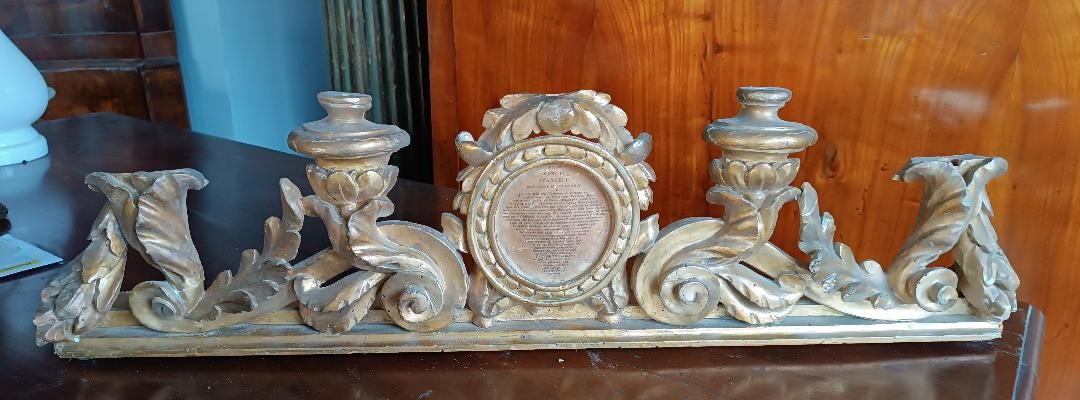 Antique Candle Holder With Gilded Wooden Altar Card, 18th Century