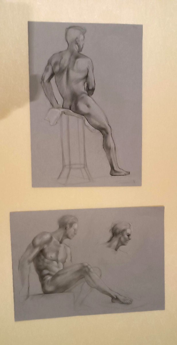 2 Pencil Drawings On Paper, Mid-20th Century - Male Nudes-photo-2