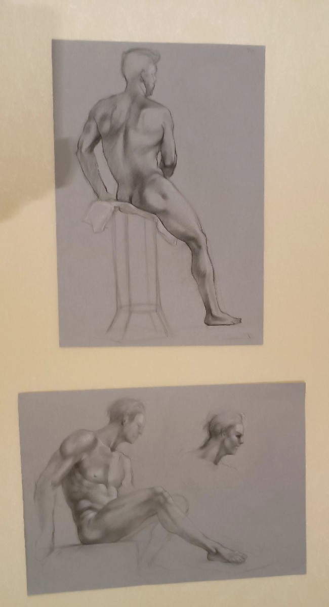 2 Pencil Drawings On Paper, Mid-20th Century - Male Nudes-photo-3