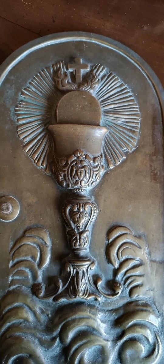 Porte antique en bronze massif, œuvre d'art sacré, IHS  - 3,2 kg-photo-3