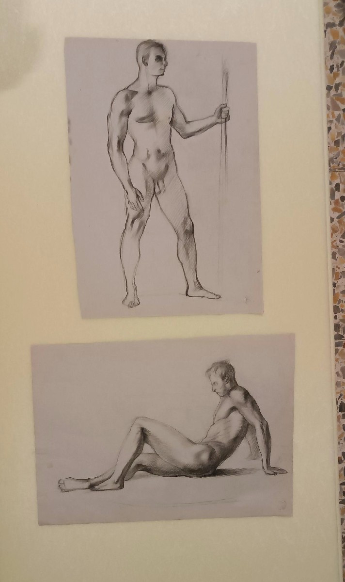 2 Pencil Drawings On Paper, Mid-20th Century - Male Nudes-photo-2