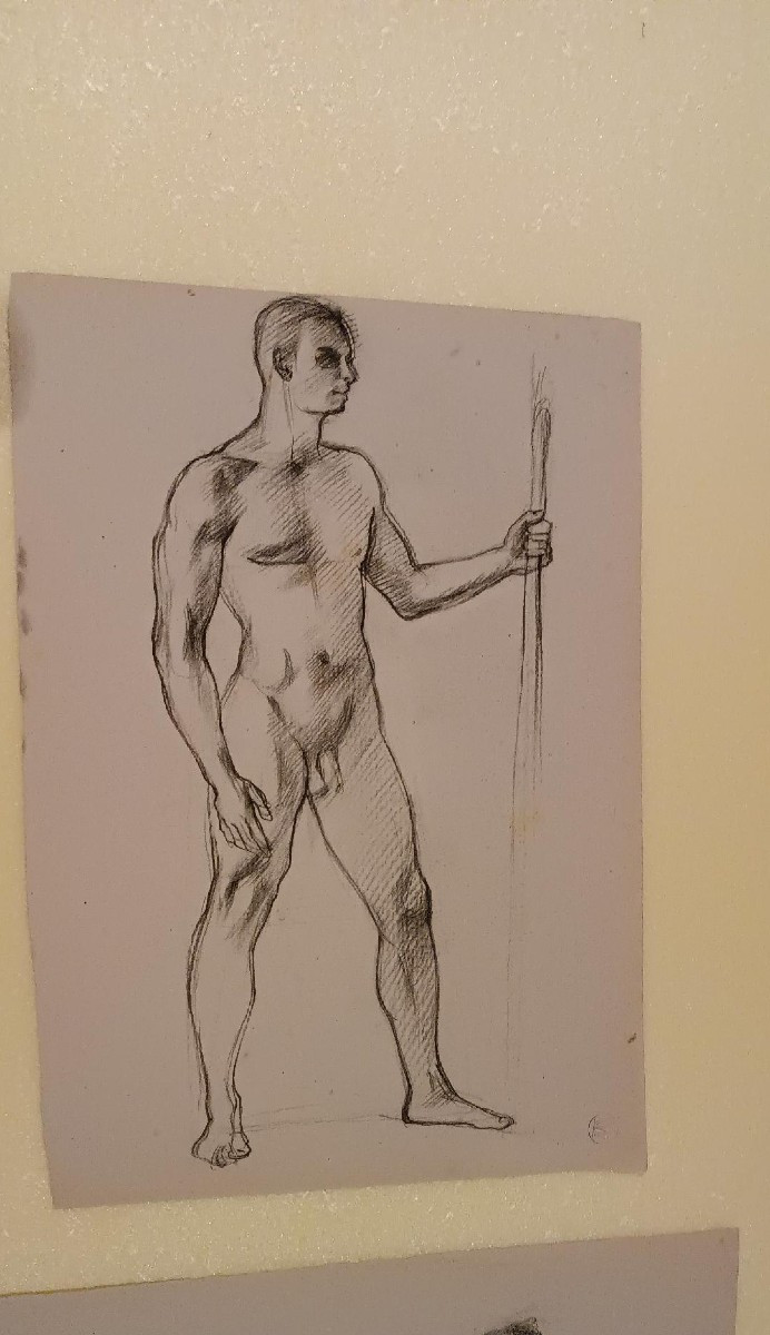 2 Pencil Drawings On Paper, Mid-20th Century - Male Nudes-photo-3