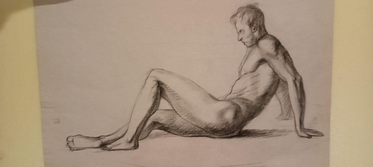 2 Pencil Drawings On Paper, Mid-20th Century - Male Nudes-photo-2