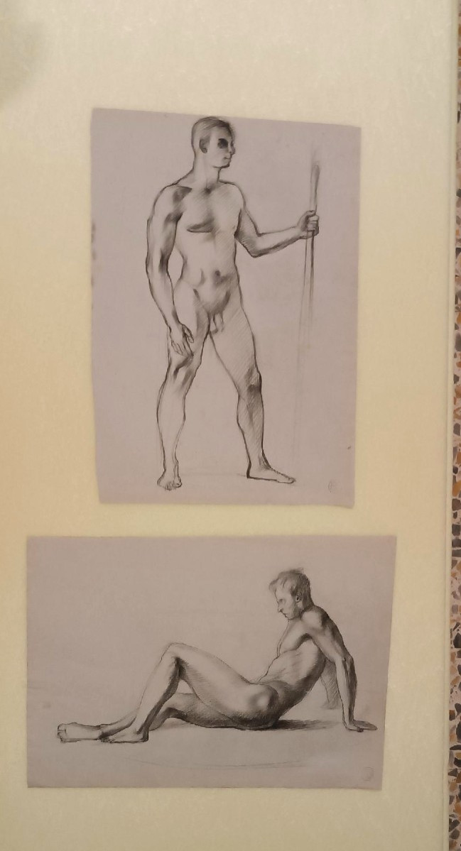 2 Pencil Drawings On Paper, Mid-20th Century - Male Nudes