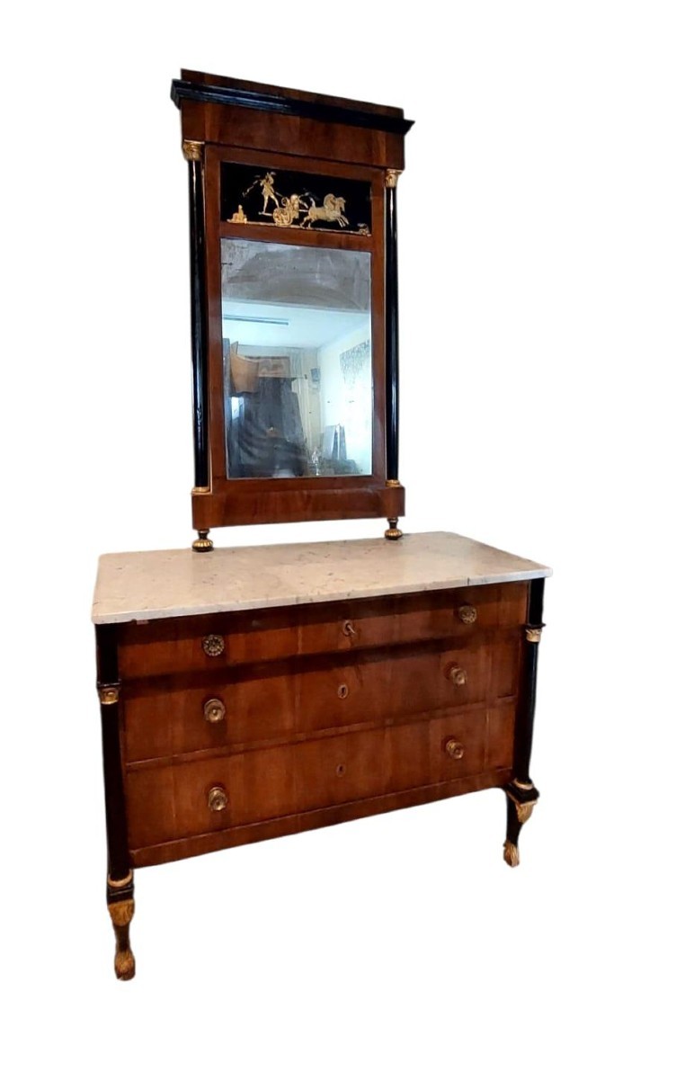 Empire Chest Of Drawers With Mirror - Early 19th Century Italy (lucca)-photo-3
