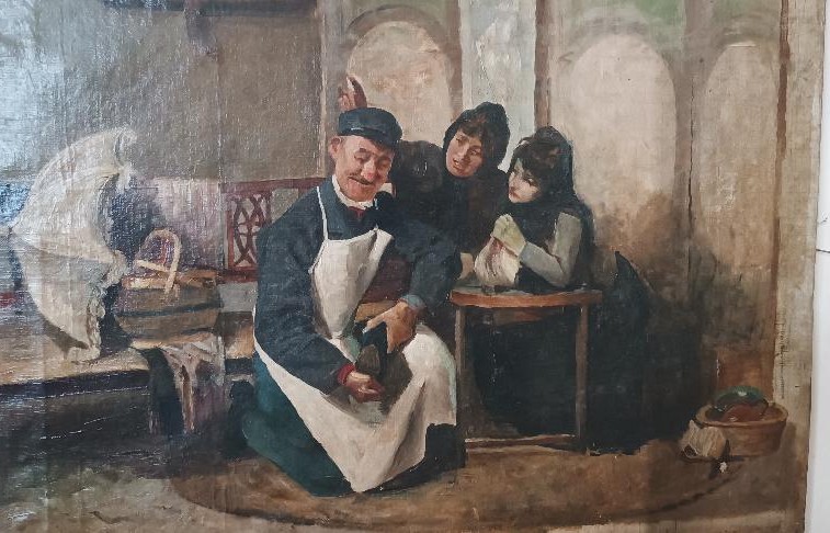 Ancient Painting 19th Century Italian School "the Cobbler"-photo-3