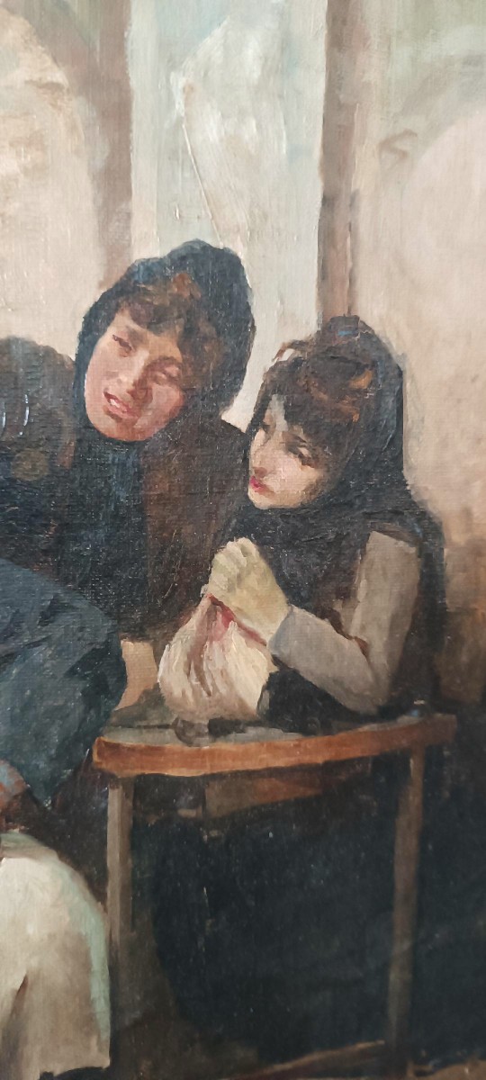 Ancient Painting 19th Century Italian School "the Cobbler"-photo-1