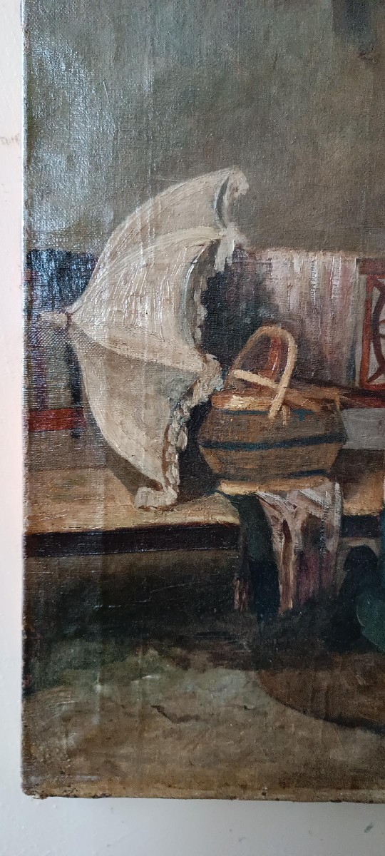 Ancient Painting 19th Century Italian School "the Cobbler"-photo-2