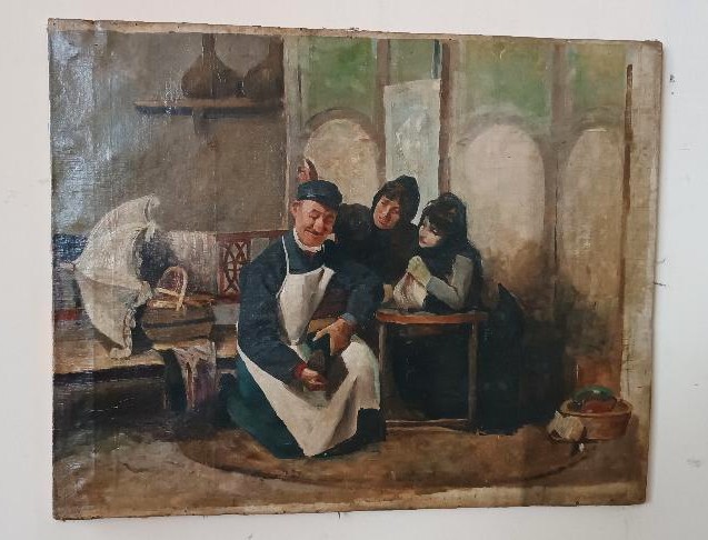 Ancient Painting 19th Century Italian School "the Cobbler"