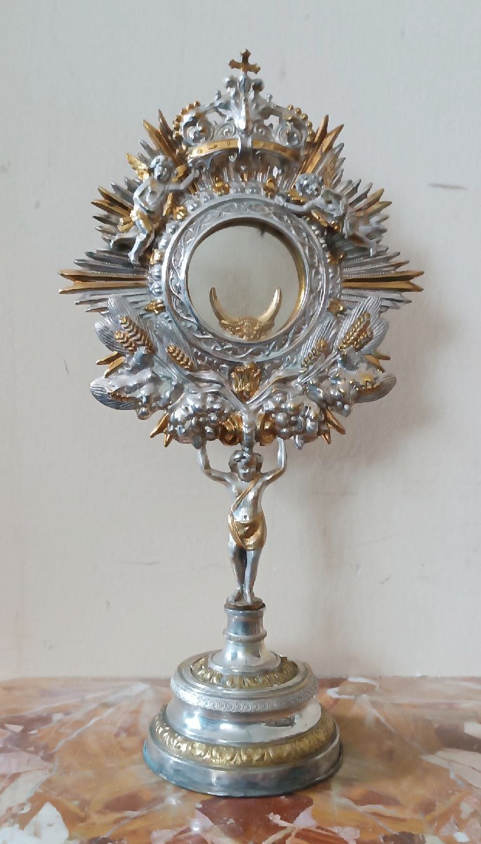 Silver-plated Metal Ray Monstrance From The Late 19th Century, Italian Manufacture-photo-2