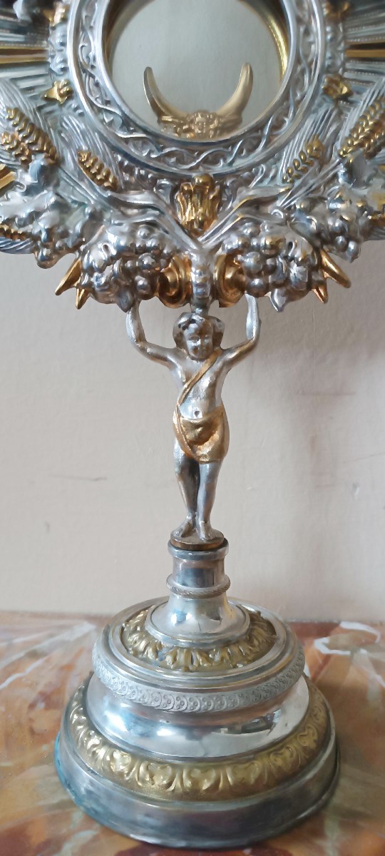 Silver-plated Metal Ray Monstrance From The Late 19th Century, Italian Manufacture-photo-4
