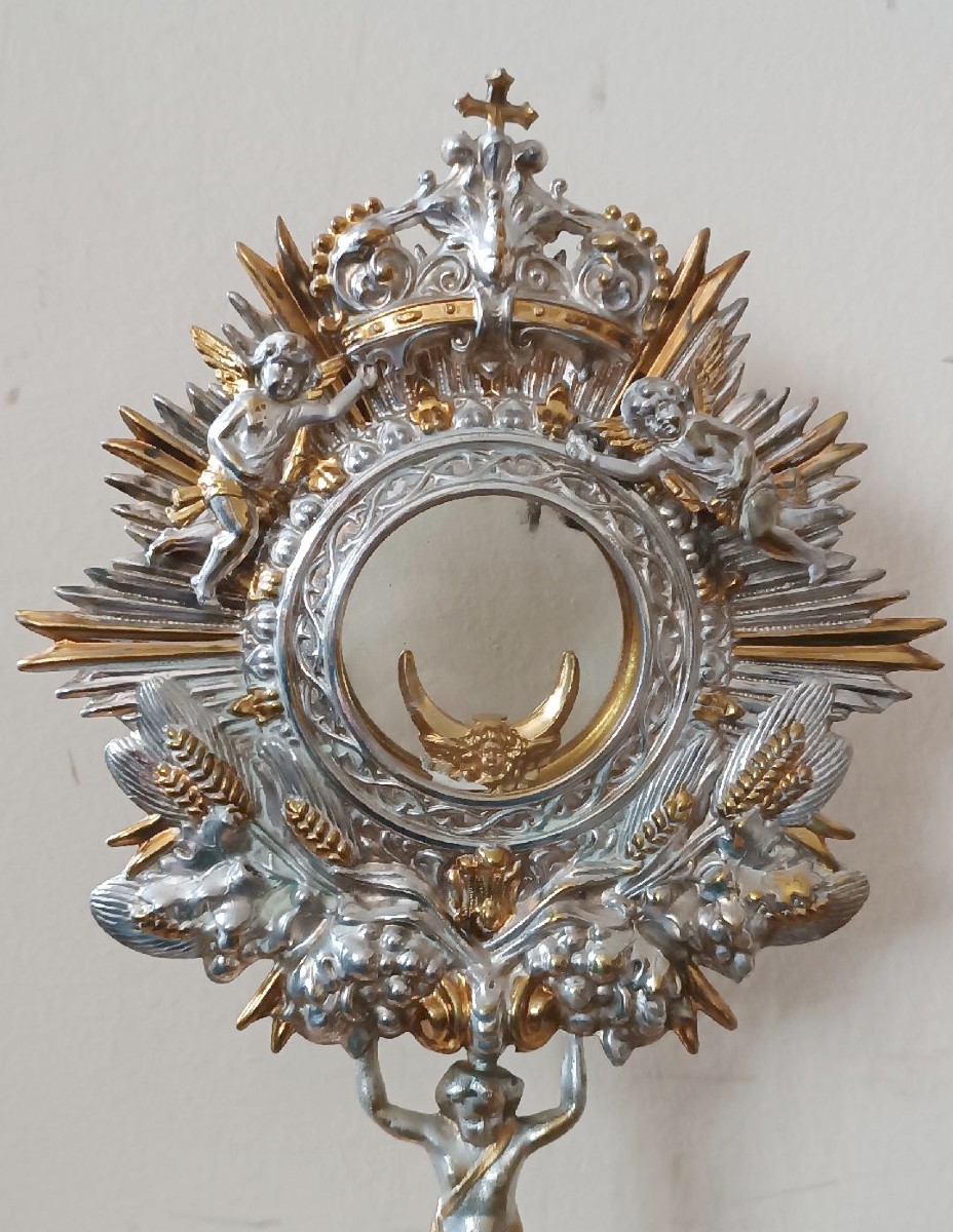Silver-plated Metal Ray Monstrance From The Late 19th Century, Italian Manufacture-photo-1