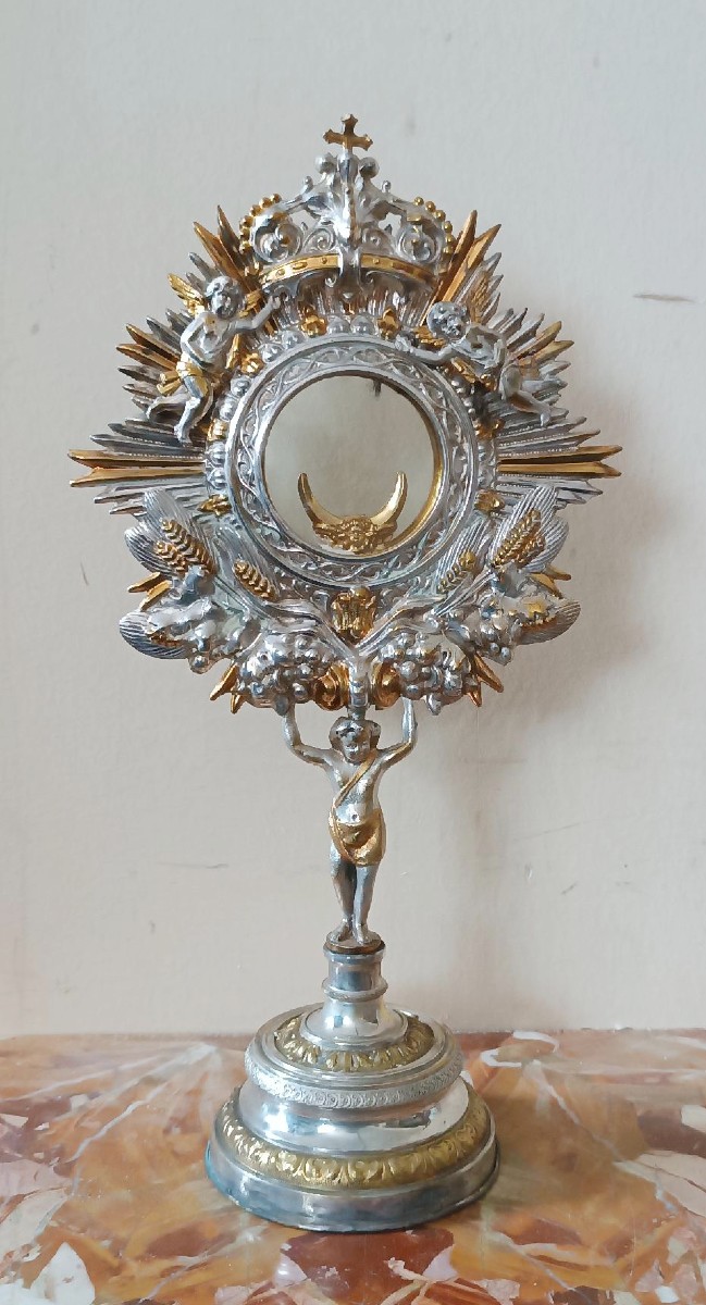 Silver-plated Metal Ray Monstrance From The Late 19th Century, Italian Manufacture