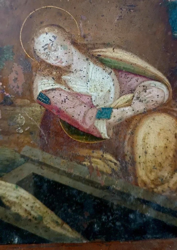Peinture ancienne sur cuivre, école flamande, XVIIe siècle, représentant un saint-photo-2