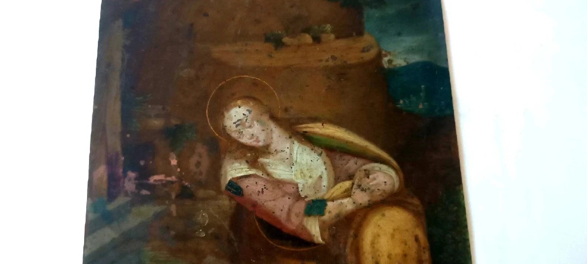 Peinture ancienne sur cuivre, école flamande, XVIIe siècle, représentant un saint-photo-4