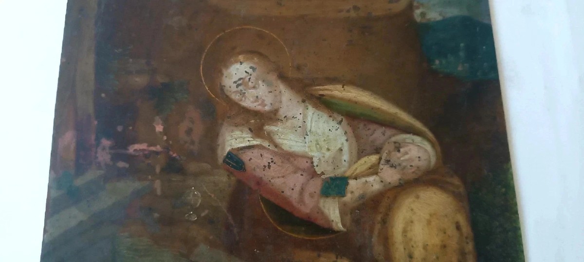 Peinture ancienne sur cuivre, école flamande, XVIIe siècle, représentant un saint-photo-2