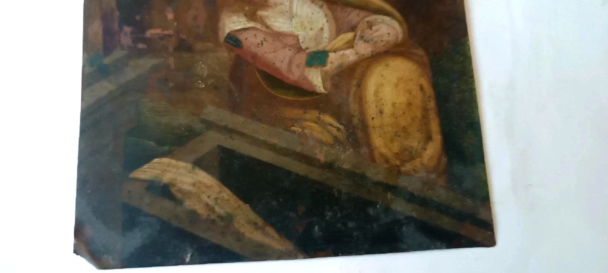 Peinture ancienne sur cuivre, école flamande, XVIIe siècle, représentant un saint-photo-3
