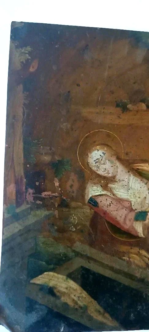 Peinture ancienne sur cuivre, école flamande, XVIIe siècle, représentant un saint-photo-6