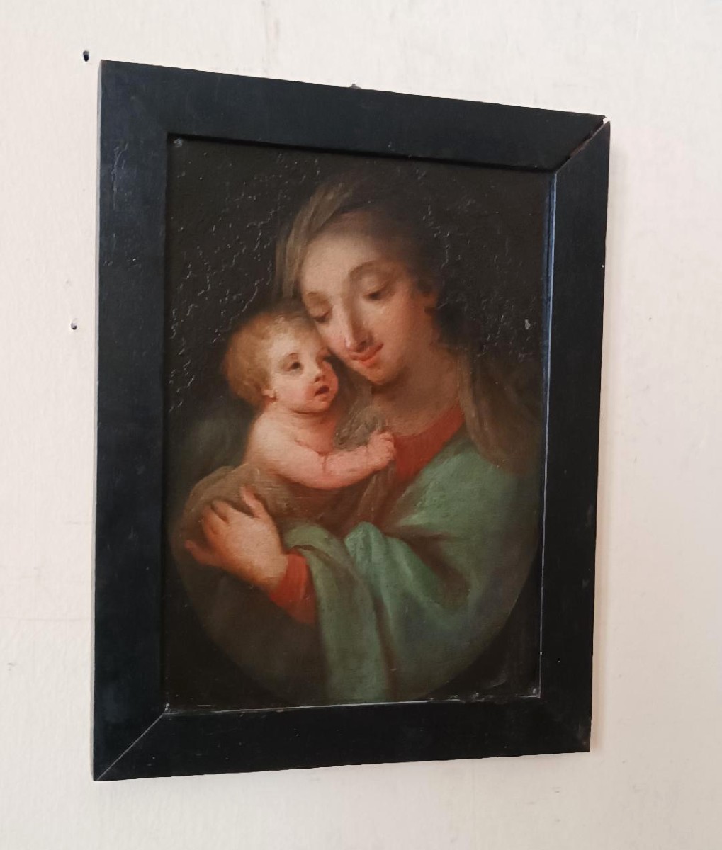 Peinture ancienne sur cuivre - Vierge à l'Enfant - École italienne-photo-2