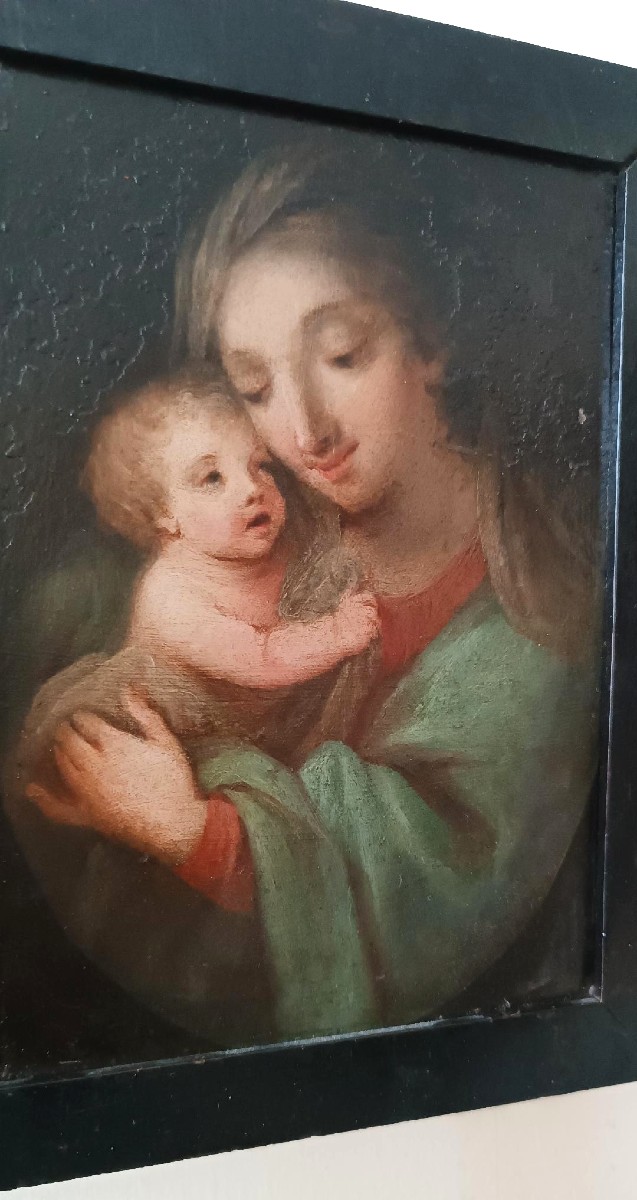 Peinture ancienne sur cuivre - Vierge à l'Enfant - École italienne-photo-3