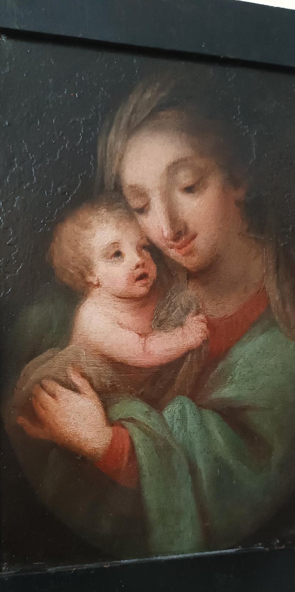 Peinture ancienne sur cuivre - Vierge à l'Enfant - École italienne-photo-4