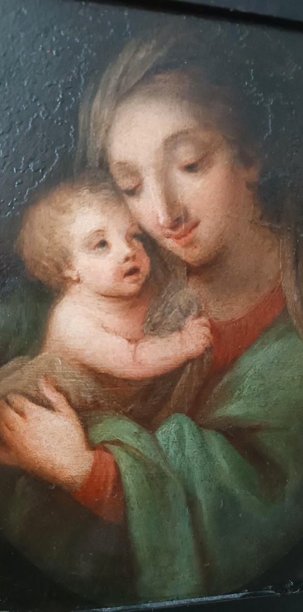 Peinture ancienne sur cuivre - Vierge à l'Enfant - École italienne-photo-1