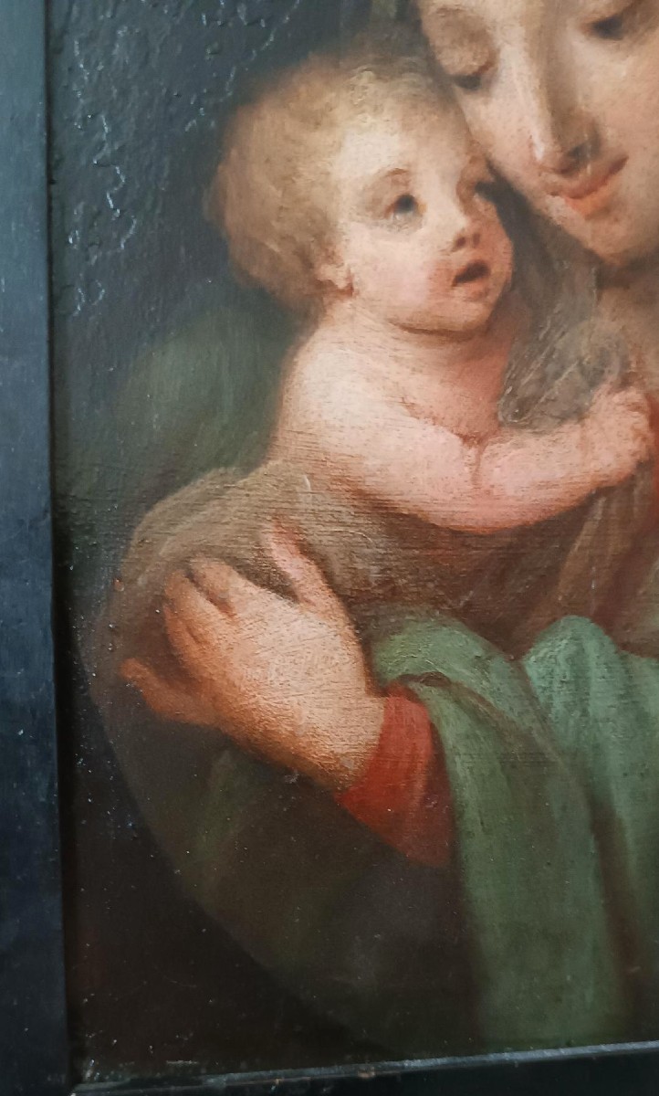 Peinture ancienne sur cuivre - Vierge à l'Enfant - École italienne-photo-2
