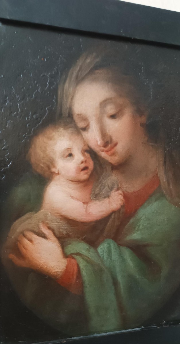 Peinture ancienne sur cuivre - Vierge à l'Enfant - École italienne-photo-4