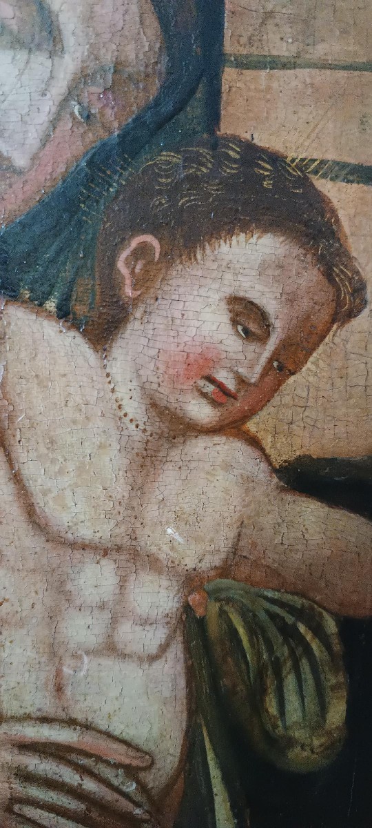 Panneau peint ancien - Sainte Famille - École vénitienne-crétoise, XVIe siècle-photo-4