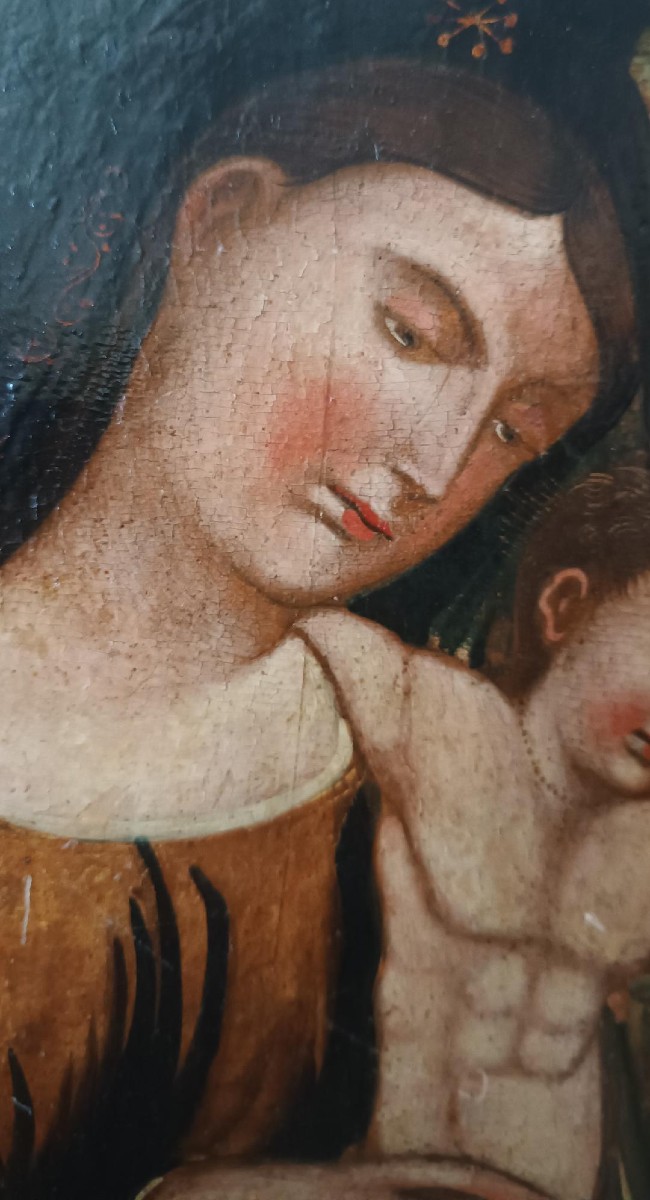 Panneau peint ancien - Sainte Famille - École vénitienne-crétoise, XVIe siècle-photo-2