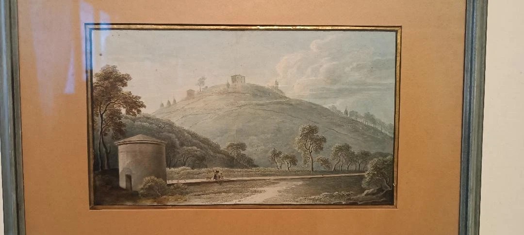 Six aquarelles anciennes sur papier du début du XIXe siècle – paysages avec aqueduc et pont-photo-8