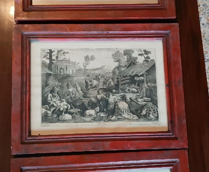 9 Antique Etchings - Landscapes, Pastoral Scenes - Bassano - Engraver Troyen - 1660-photo-2