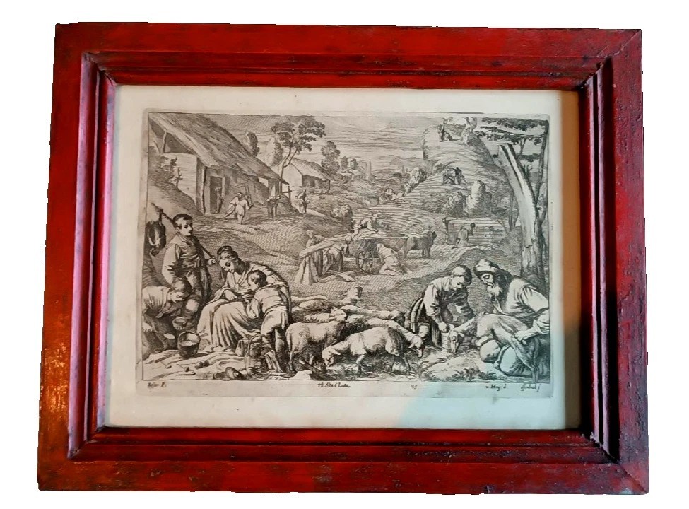 9 Antique Etchings - Landscapes, Pastoral Scenes - Bassano - Engraver Troyen - 1660-photo-6