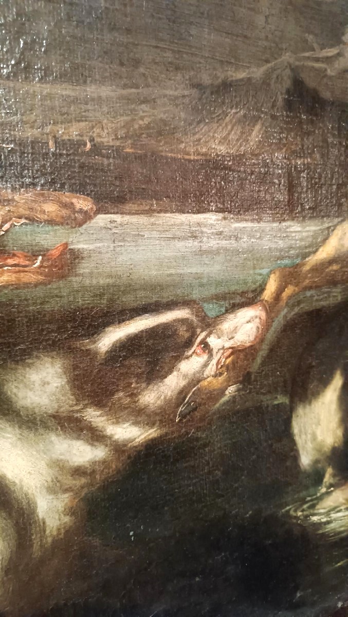 Hunting Scene - Ancient Painting 17th Century Flemish School 98x76 Cm-photo-2