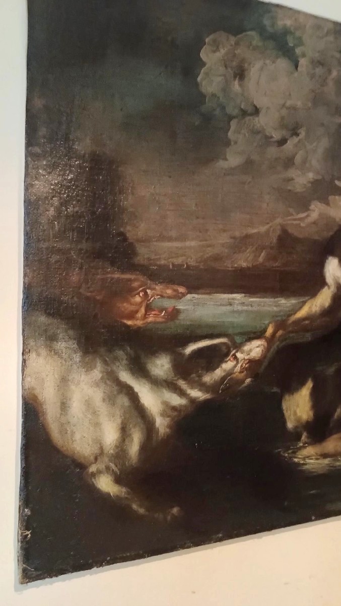 Hunting Scene - Ancient Painting 17th Century Flemish School 98x76 Cm-photo-3