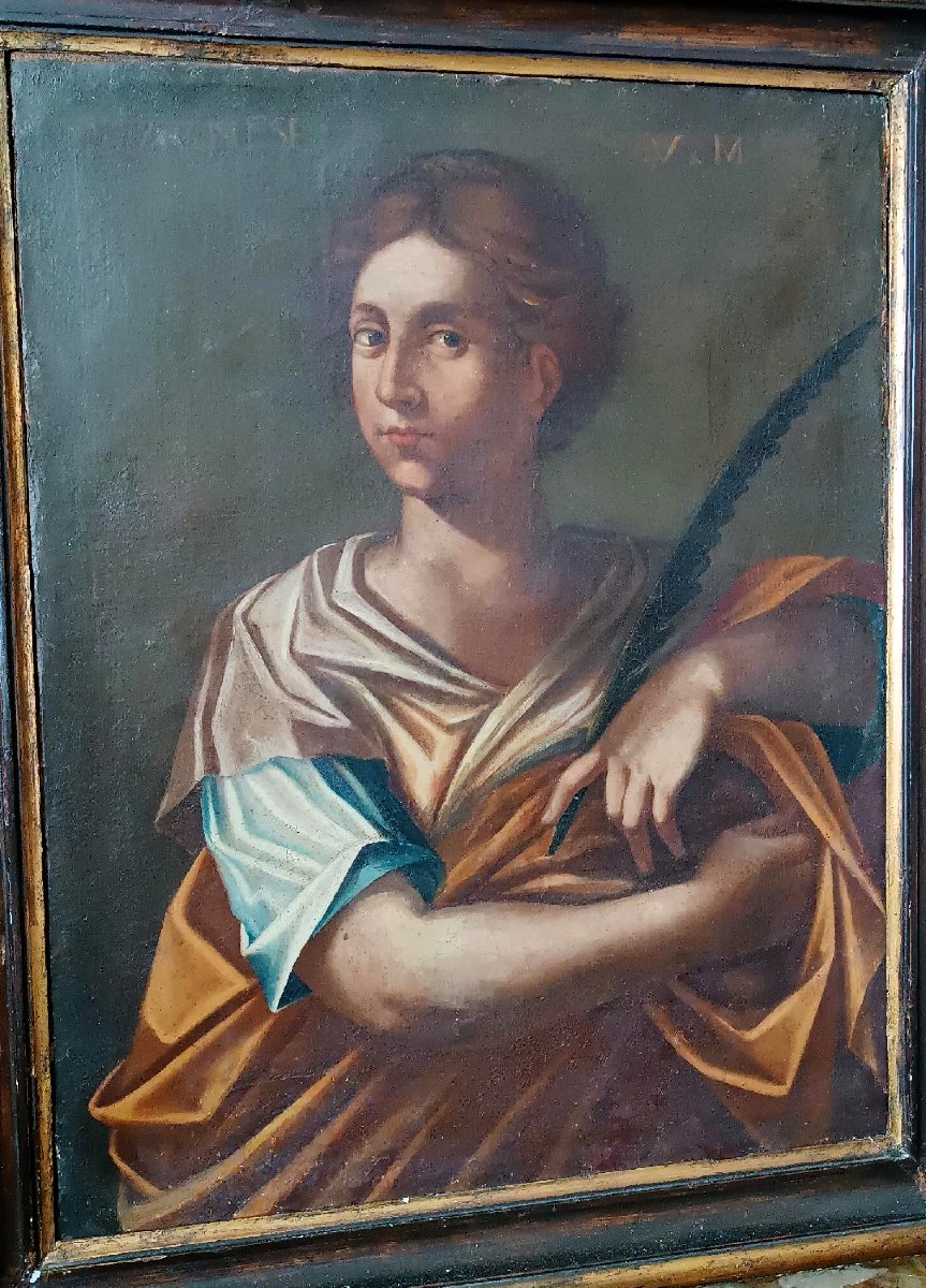 Huile sur toile ancienne - Sainte Agnès - École romaine, XVIIe siècle-photo-3