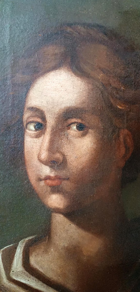 Huile sur toile ancienne - Sainte Agnès - École romaine, XVIIe siècle-photo-1