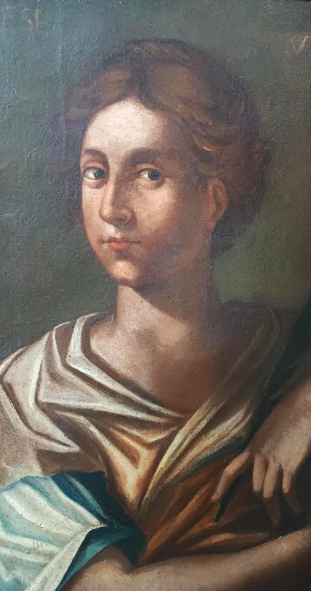 Huile sur toile ancienne - Sainte Agnès - École romaine, XVIIe siècle-photo-2