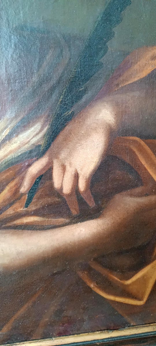 Huile sur toile ancienne - Sainte Agnès - École romaine, XVIIe siècle-photo-3