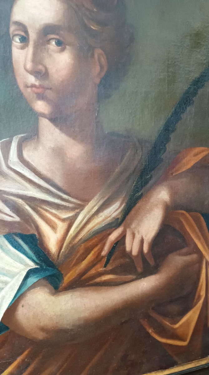 Huile sur toile ancienne - Sainte Agnès - École romaine, XVIIe siècle-photo-6