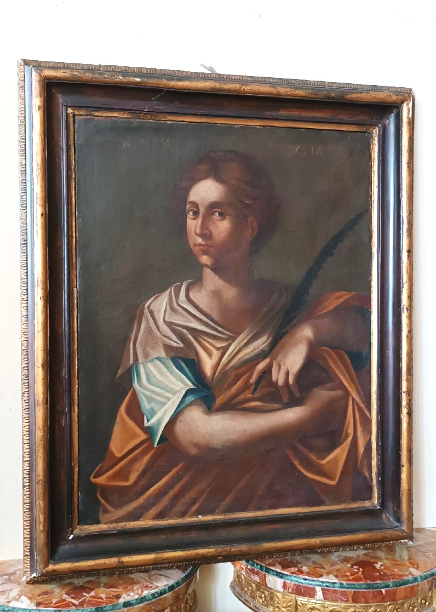 Huile sur toile ancienne - Sainte Agnès - École romaine, XVIIe siècle
