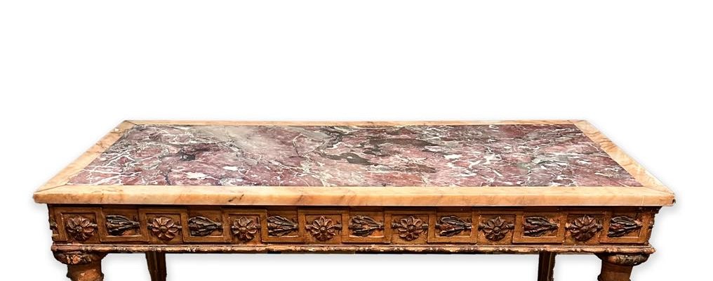 Louis XVI Table Lacquered And Gilded With Marble Top-photo-3